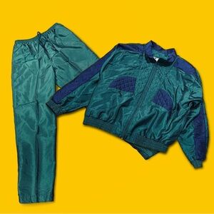 Breakdance Grannycore Retro Workout Vintage 90s Blue Green Tracksuit Sunterra XL